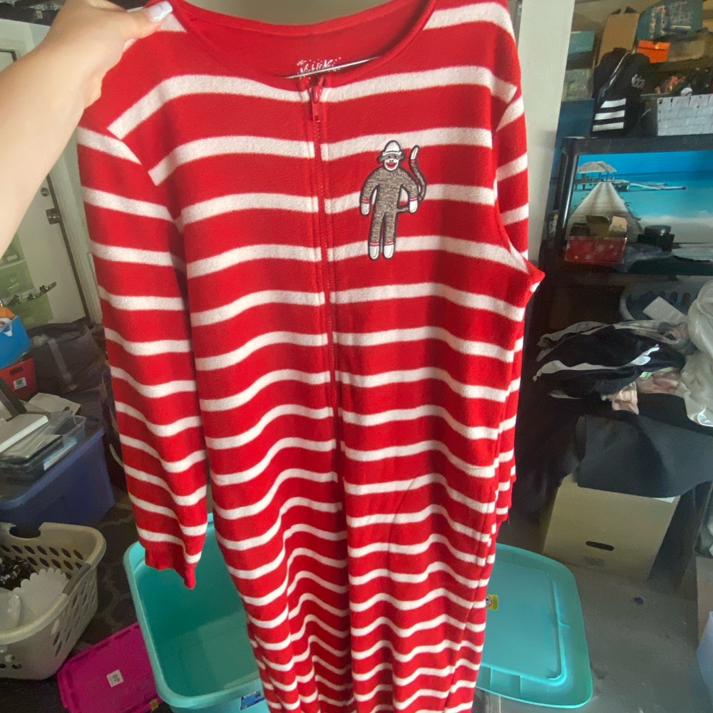 Sock monkey adult onesie